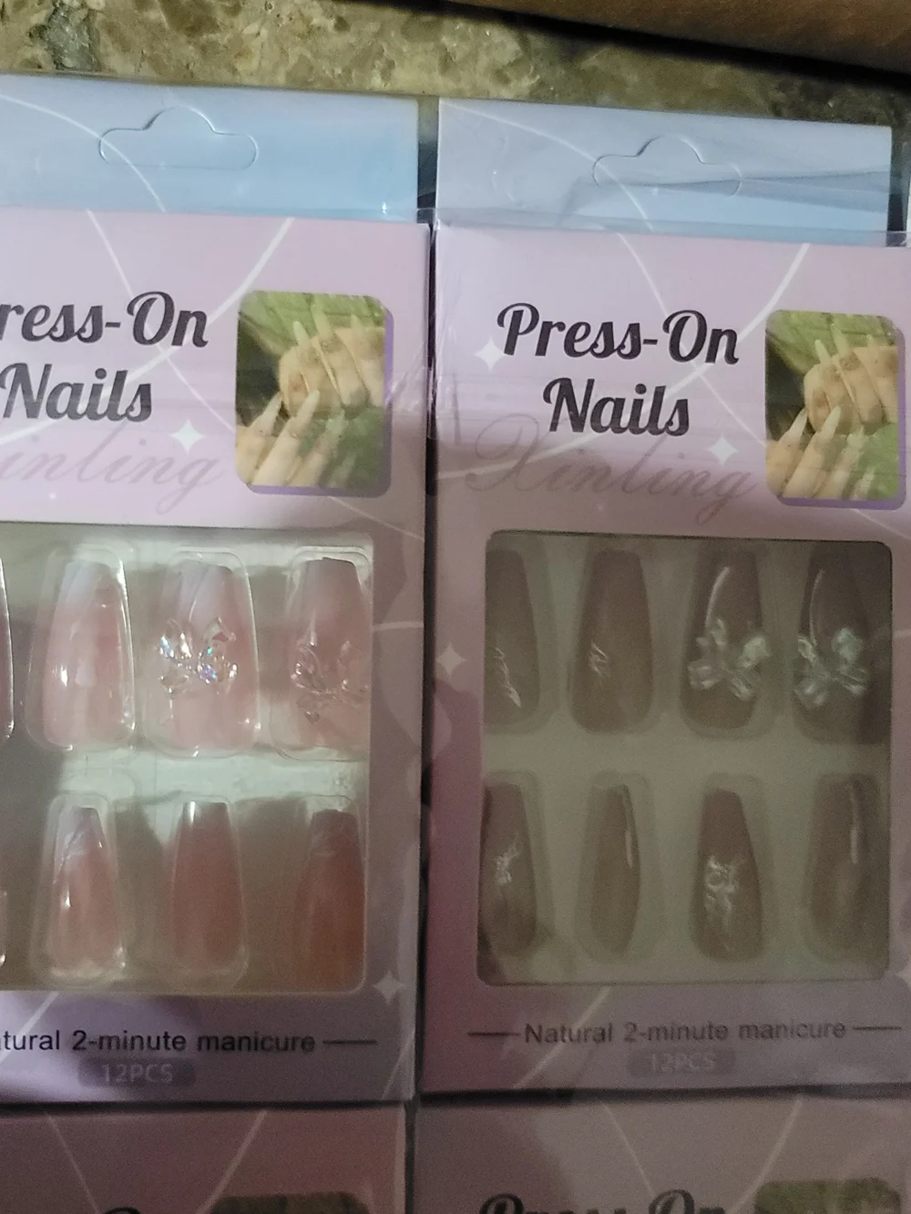 Press-On Nails Set — Pink Ombre & Neutral Designs